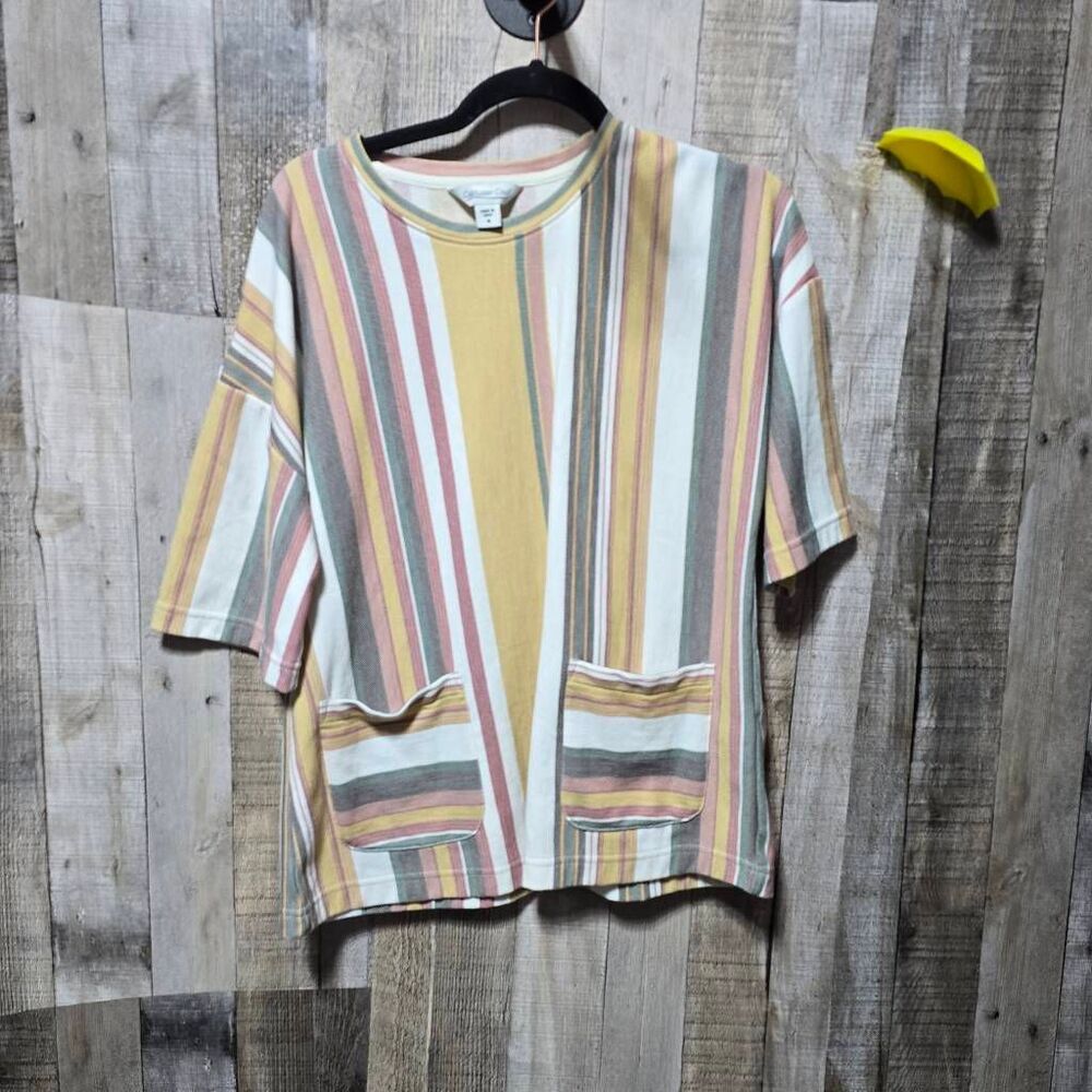 Coldwater Creek Stripe Multicolor French Terdy Tee Medium Oversized Earthy Hippy
